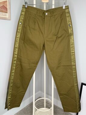 Coach Men's Olive Green Side-Stripe Casual Pants